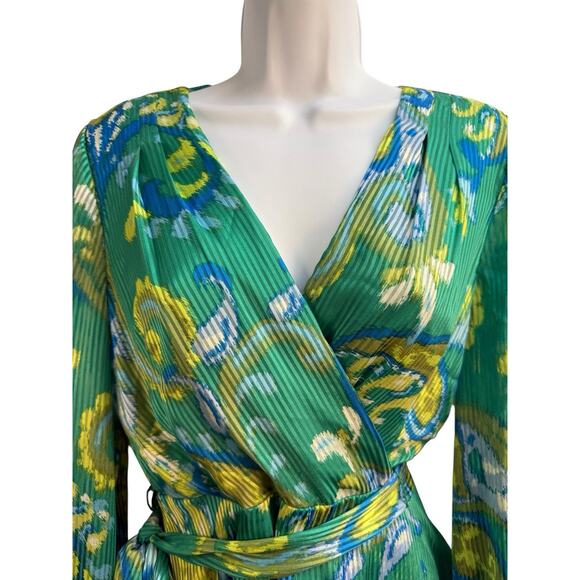 TAHARI ASL Women's Size 4 Wrap Belt Dress Green Paisley Ruffle Print Lined NWT - Picture 6 of 12